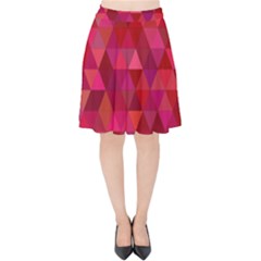 Maroon Dark Red Triangle Mosaic Velvet High Waist Skirt by Sapixe