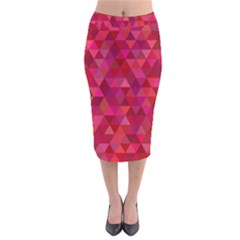 Maroon Dark Red Triangle Mosaic Velvet Midi Pencil Skirt by Sapixe