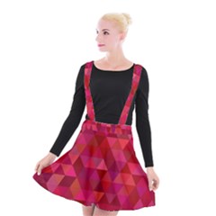 Maroon Dark Red Triangle Mosaic Suspender Skater Skirt by Sapixe