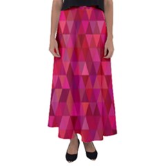 Maroon Dark Red Triangle Mosaic Flared Maxi Skirt by Sapixe