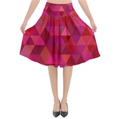 Maroon Dark Red Triangle Mosaic Flared Midi Skirt by Sapixe