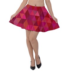 Maroon Dark Red Triangle Mosaic Velvet Skater Skirt by Sapixe