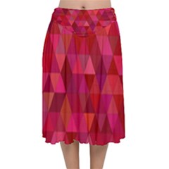 Maroon Dark Red Triangle Mosaic Velvet Flared Midi Skirt by Sapixe