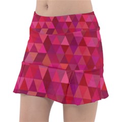 Maroon Dark Red Triangle Mosaic Tennis Skirt by Sapixe