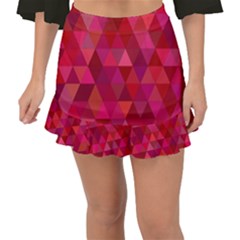 Maroon Dark Red Triangle Mosaic Fishtail Mini Chiffon Skirt by Sapixe