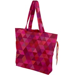 Maroon Dark Red Triangle Mosaic Drawstring Tote Bag