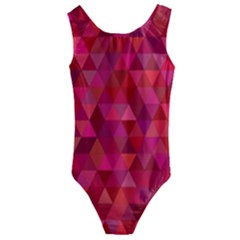 Maroon Dark Red Triangle Mosaic Kids  Cut-out Back One Piece Swimsuit