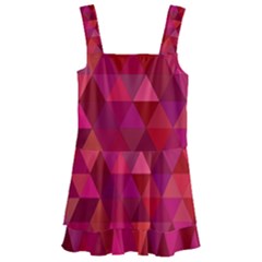 Maroon Dark Red Triangle Mosaic Kids  Layered Skirt Swimsuit