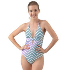 Zigzag Line Pattern Zig Zag Halter Cut-out One Piece Swimsuit by Sapixe