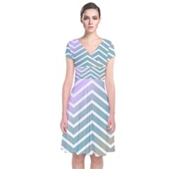 Zigzag Line Pattern Zig Zag Short Sleeve Front Wrap Dress by Sapixe