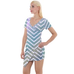 Zigzag Line Pattern Zig Zag Short Sleeve Asymmetric Mini Dress