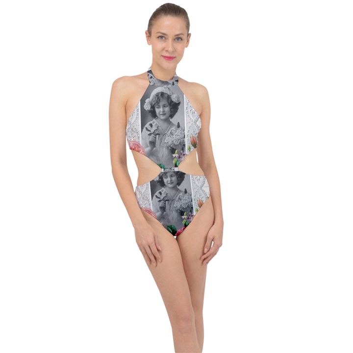 Vintage 1168516 1920 Halter Side Cut Swimsuit