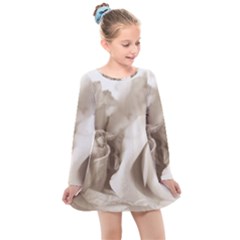 Vintage Rose Shabby Chic Background Kids  Long Sleeve Dress by Sapixe