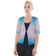 Decorative Background Blue Cropped Button Cardigan by Sapixe