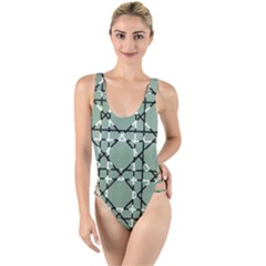 Pattern Graphics Figure Line Glass High Leg Strappy Swimsuit