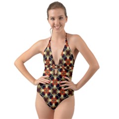 Kaleidoscope Image Background Halter Cut-out One Piece Swimsuit by Sapixe