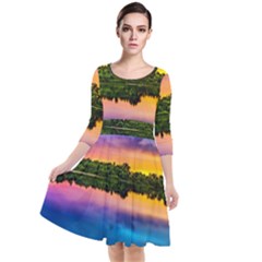 Sunset Color Evening Sky Evening Quarter Sleeve Waist Band Dress