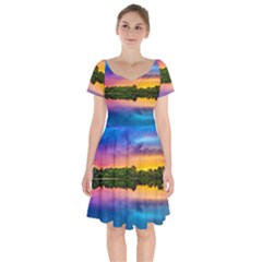 Sunset Color Evening Sky Evening Short Sleeve Bardot Dress by Sapixe