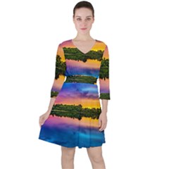 Sunset Color Evening Sky Evening Ruffle Dress by Sapixe