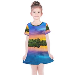 Sunset Color Evening Sky Evening Kids  Simple Cotton Dress by Sapixe