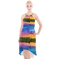 Sunset Color Evening Sky Evening High-low Halter Chiffon Dress 