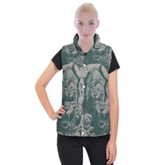 Angry Male Lion Pattern Graphics Kazakh Al Fabric Women s Button Up Vest by Sapixe