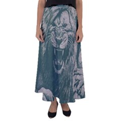 Angry Male Lion Pattern Graphics Kazakh Al Fabric Flared Maxi Skirt by Sapixe