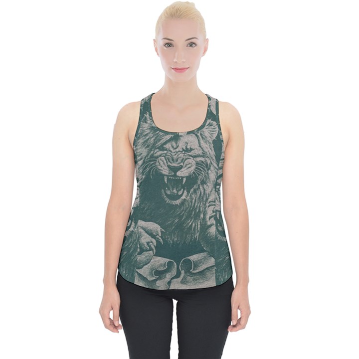 Angry Male Lion Pattern Graphics Kazakh Al Fabric Piece Up Tank Top