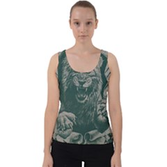 Angry Male Lion Pattern Graphics Kazakh Al Fabric Velvet Tank Top by Sapixe