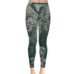 Angry Male Lion Pattern Graphics Kazakh Al Fabric Inside Out Leggings by Sapixe