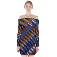 Colors Fabric Abstract Textile Long Sleeve Off Shoulder Dress