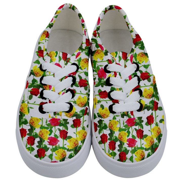 Rose Pattern Roses Background Image Kids  Classic Low Top Sneakers