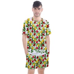 Rose Pattern Roses Background Image Men s Mesh Tee And Shorts Set