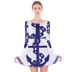 Anchor Chain Nautical Ocean Sea Long Sleeve Velvet Skater Dress by Sapixe