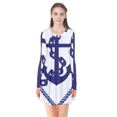 Anchor Chain Nautical Ocean Sea Long Sleeve V-neck Flare Dress by Sapixe