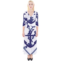 Anchor Chain Nautical Ocean Sea Quarter Sleeve Wrap Maxi Dress by Sapixe