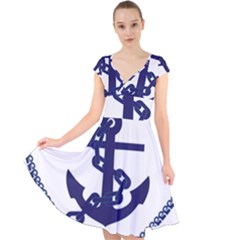 Anchor Chain Nautical Ocean Sea Cap Sleeve Front Wrap Midi Dress by Sapixe