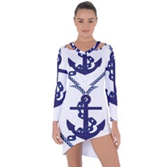 Anchor Chain Nautical Ocean Sea Asymmetric Cut-out Shift Dress by Sapixe