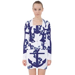 Anchor Chain Nautical Ocean Sea V-neck Bodycon Long Sleeve Dress by Sapixe