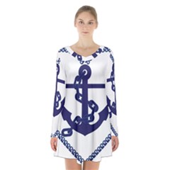 Anchor Chain Nautical Ocean Sea Long Sleeve Velvet V-neck Dress