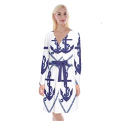 Anchor Chain Nautical Ocean Sea Long Sleeve Velvet Front Wrap Dress by Sapixe