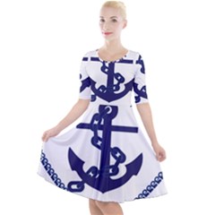 Anchor Chain Nautical Ocean Sea Quarter Sleeve A-line Dress