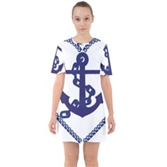 Anchor Chain Nautical Ocean Sea Sixties Short Sleeve Mini Dress by Sapixe