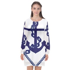 Anchor Chain Nautical Ocean Sea Long Sleeve Chiffon Shift Dress  by Sapixe