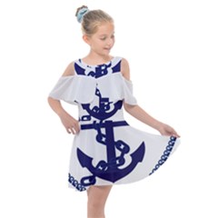 Anchor Chain Nautical Ocean Sea Kids  Shoulder Cutout Chiffon Dress