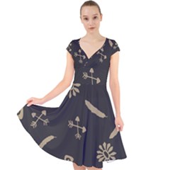 Pattern Seamless American Culture Cap Sleeve Front Wrap Midi Dress