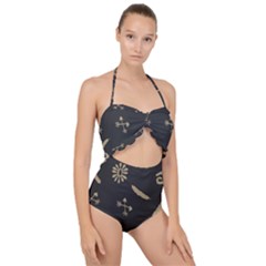 Pattern Seamless American Culture Scallop Top Cut Out Swimsuit