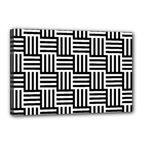 Basket Black Lines Stripes White Canvas 18  X 12  (stretched) by Sapixe