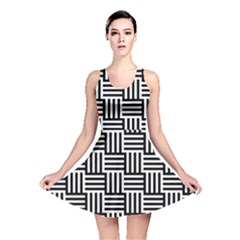 Basket Black Lines Stripes White Reversible Skater Dress by Sapixe