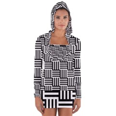 Basket Black Lines Stripes White Long Sleeve Hooded T-shirt by Sapixe